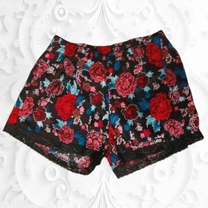 VDRNY Vie De Rêve New York Black And Pink Floral Shorts With Lace Hems NWOT